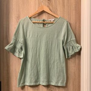 LC Lauren Conrad Green Bell Sleeve Blouse